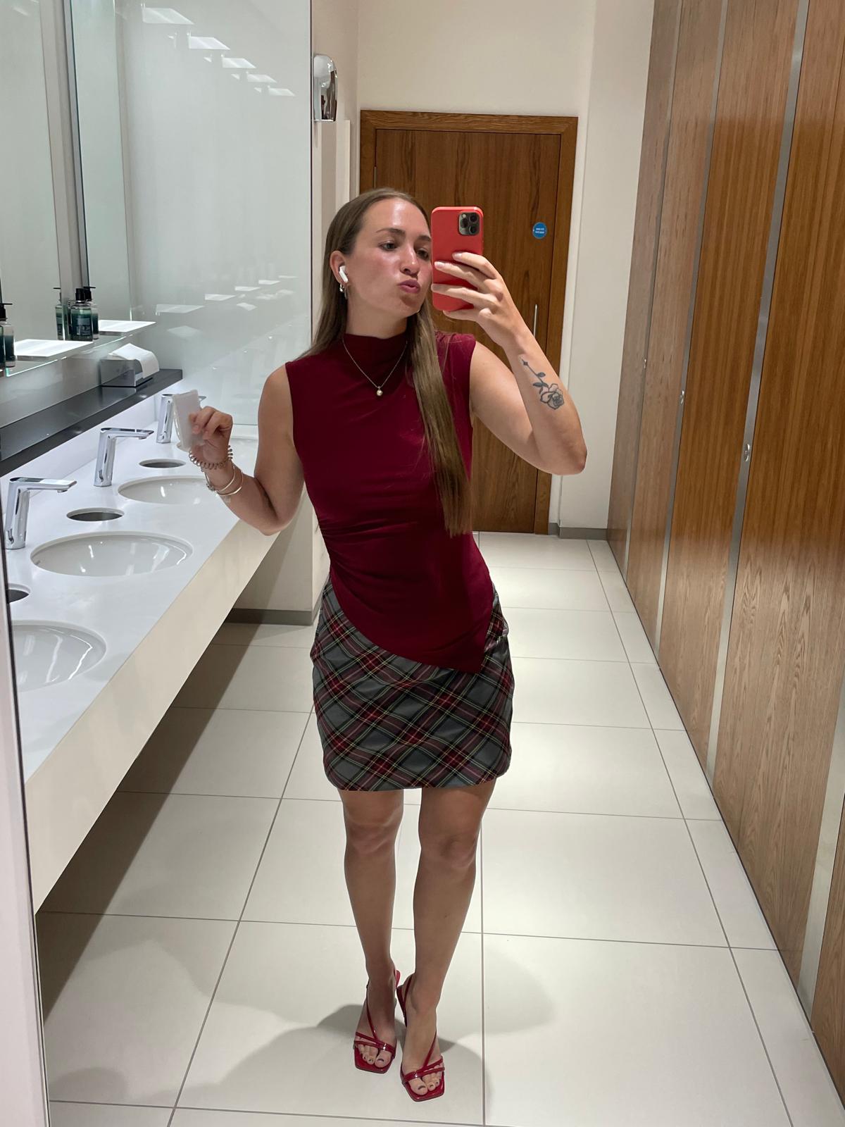 Grey & Red Tartan Plaid Mini Skirt – Y2K Wrap Style